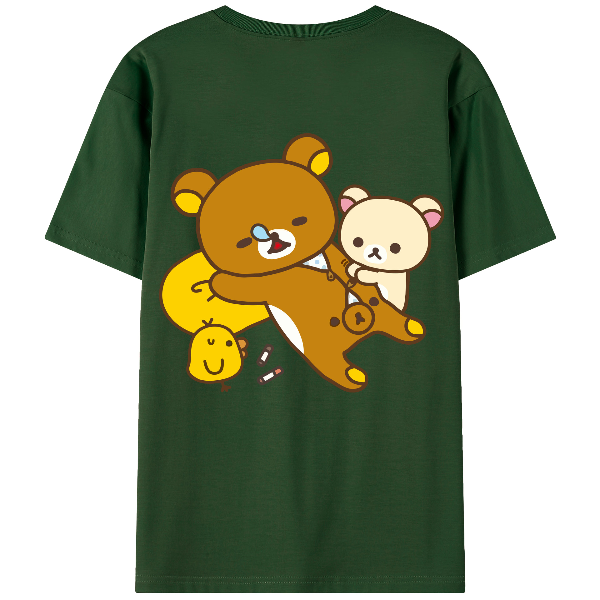 （画像用） リラックマ リラックマ キイロイトリ Rilakkuma Korilakkuma Kiiroitori 綿100％半袖Tシャツ（背面プリント）